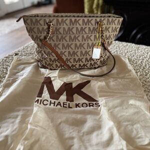 Michael Kors Signature Bag Tan and Brown MK Logo Tote